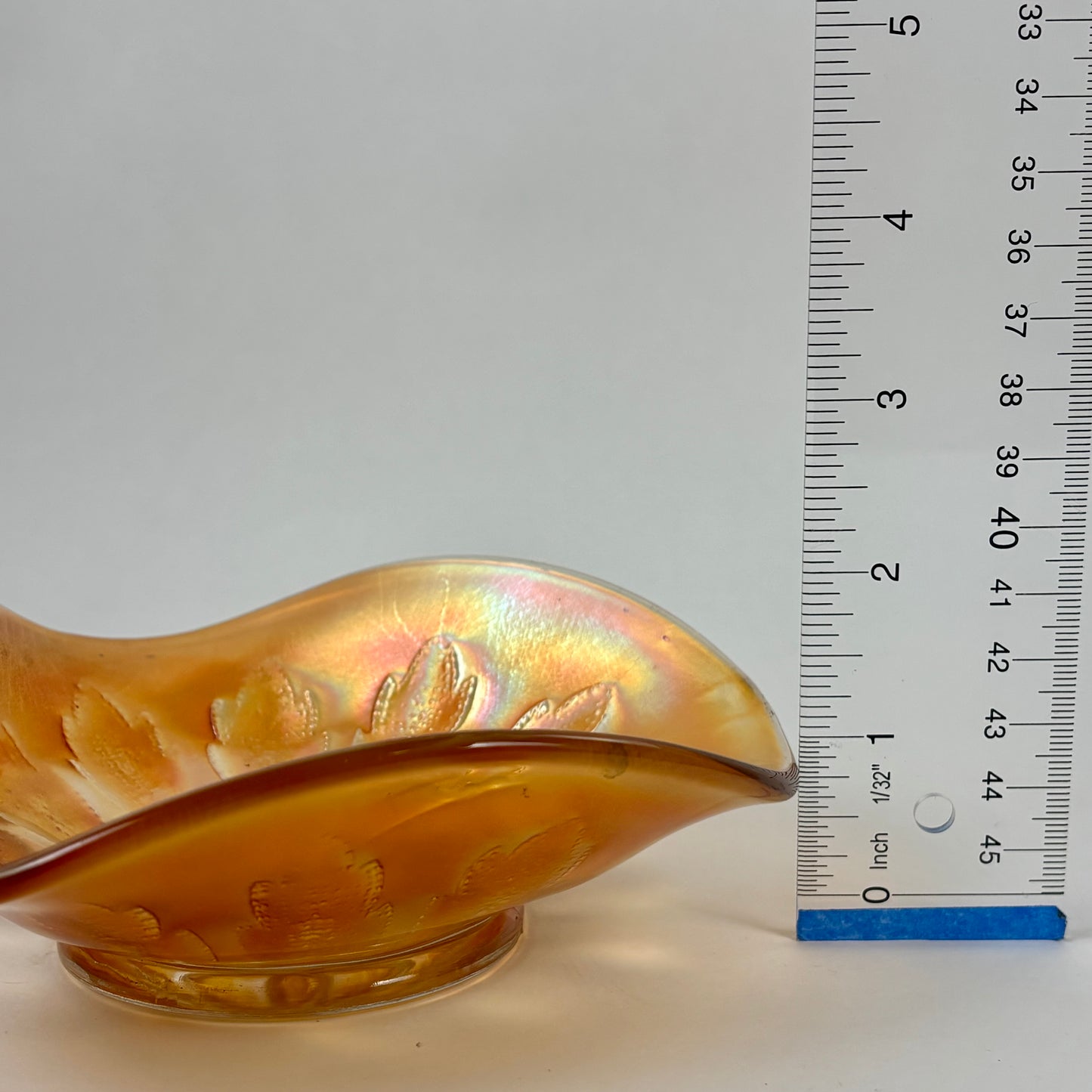 Antique Dugan Glass Leaf Ray Marigold Carnival Glass Nappy Dish |⋆˙⟡| Iridescent Handled Bowl, c. 1910