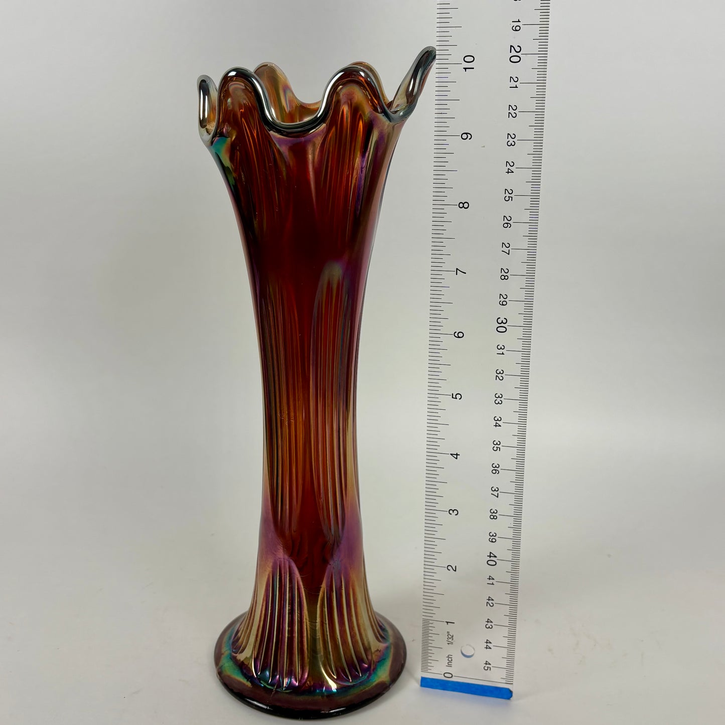 Fenton Amethyst Diamond & Rib Pattern Swung Glass Vase |⋆˙⟡| Iridescent Ribbed Art Glass, Early 20th Century