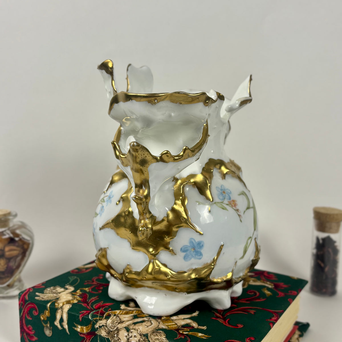 Antique Hand-Painted Floral Vase |⋆˙⟡| Ohio Valley China, Victorian Gold Gilt, c. 1897