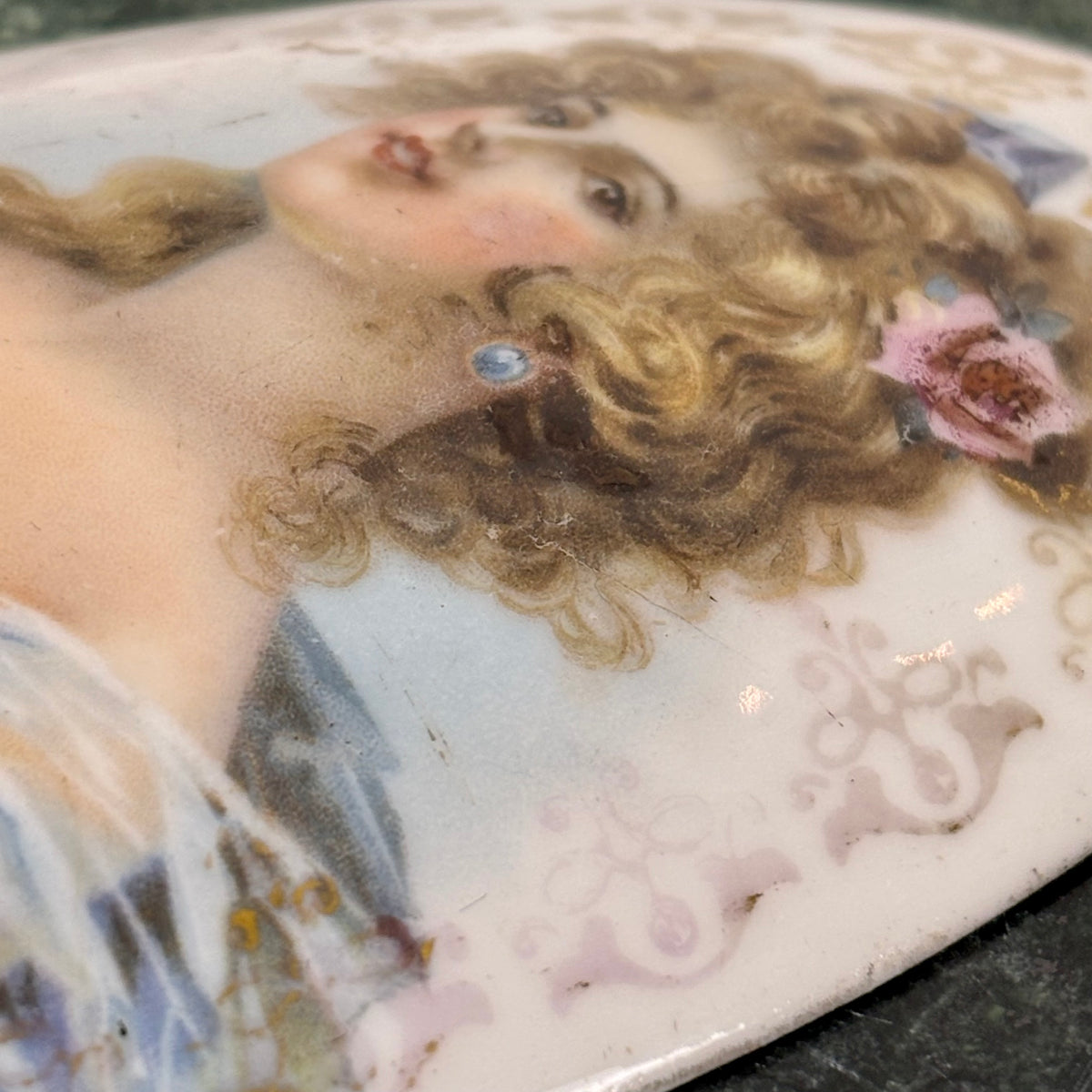 Antique Victorian Lady Portrait Porcelain Trinket Dish & Perfume Bottle Set |⋆˙⟡| Gold Gilt Vanity Decor