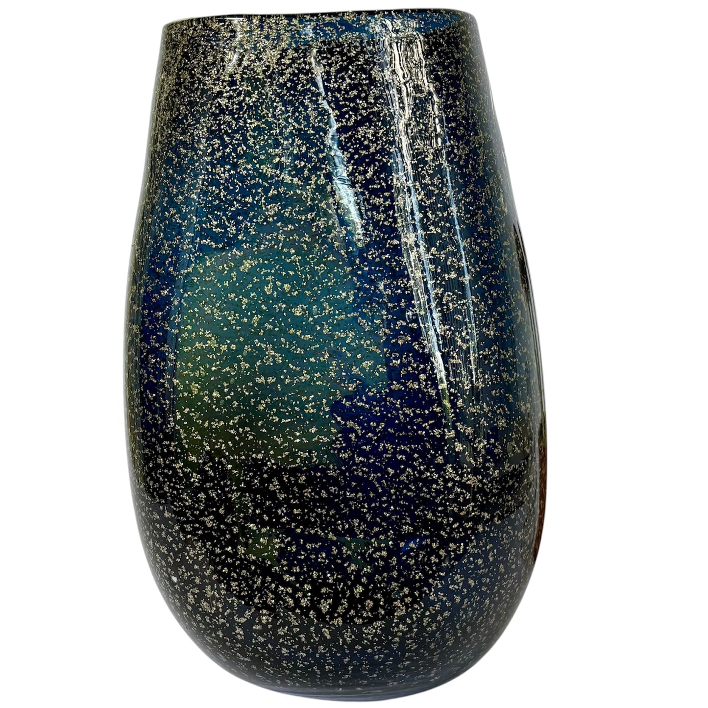 Vintage Hand-Blown Navy Blue & Gold Flake Glass Vase |⋆˙⟡ | Murano Style