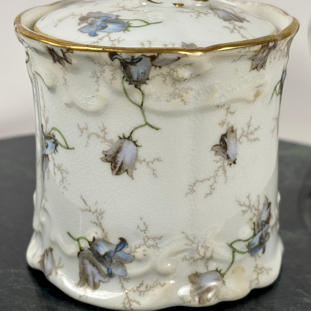 Antique Brown-Westhead, Moore & Co. Cauldon Porcelain Jar |⋆˙⟡| Blue Floral Lidded Vanity Jar