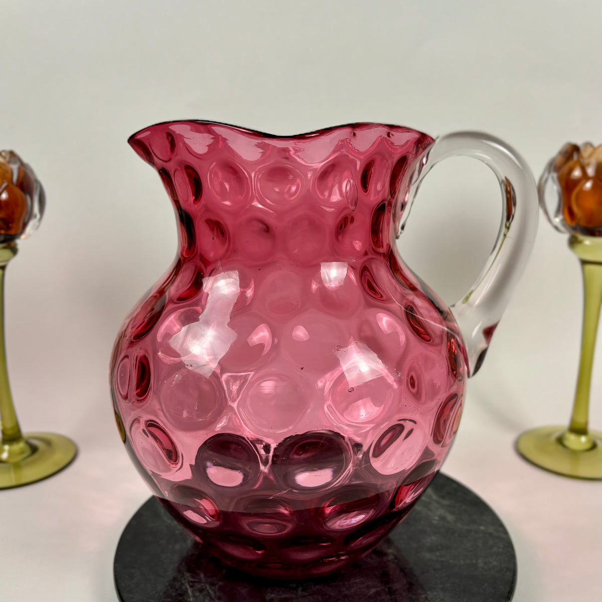 Antique Cranberry & Rubina Coin Dot, Spot Optic Glass |⋆˙⟡| Pitcher & Tumbler Set