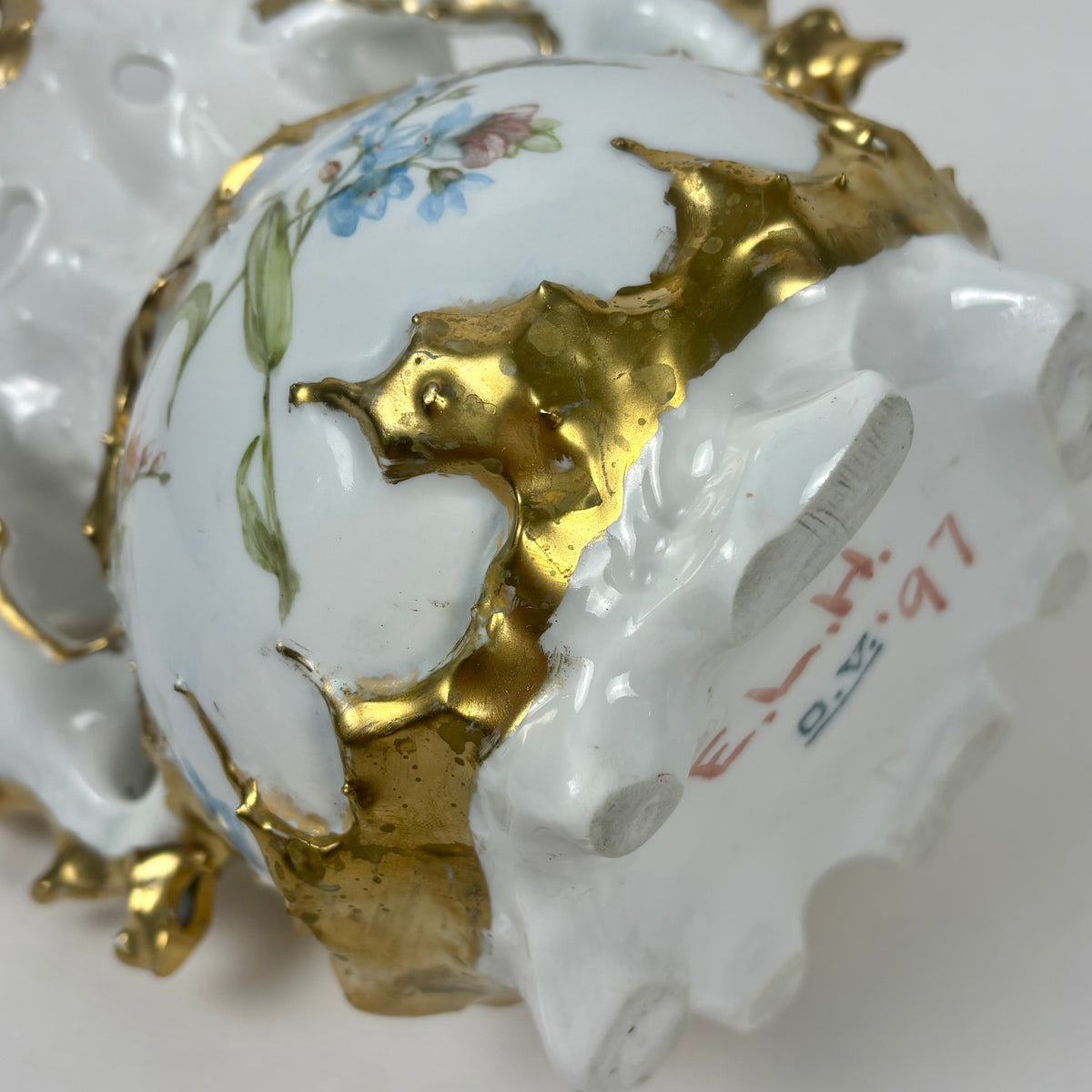 Antique Hand-Painted Floral Vase |⋆˙⟡| Ohio Valley China, Victorian Gold Gilt, c. 1897