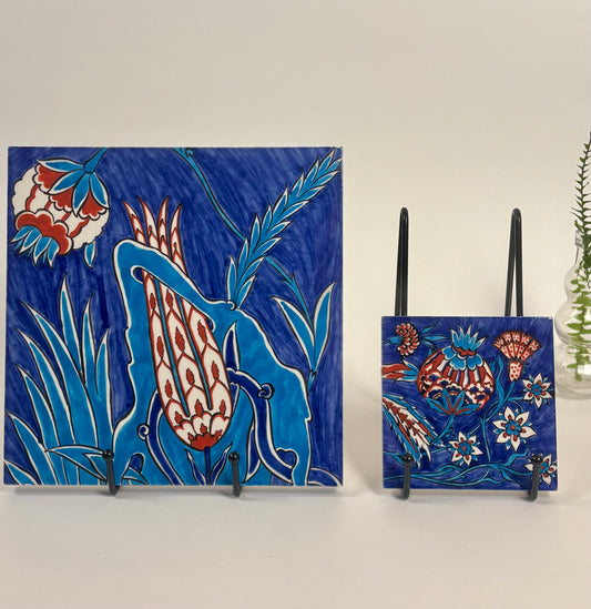 Handmade Turkish Ceramic Tiles, Set of 2 |⋆˙⟡ | Fettah Kütahya Floral Tiles