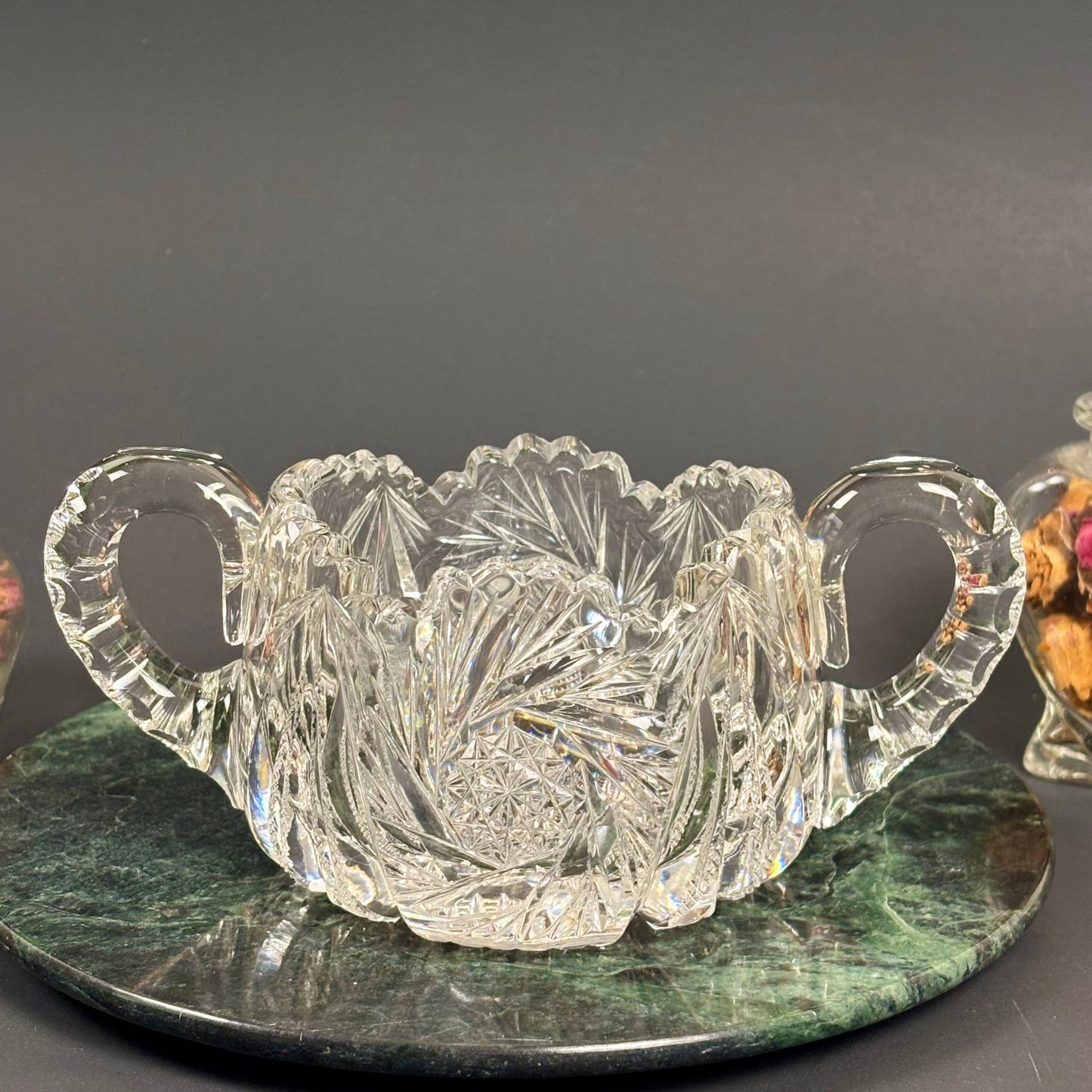 Vintage Cut Crystal Double Handle Bowl |⋆˙⟡| Starburst Design