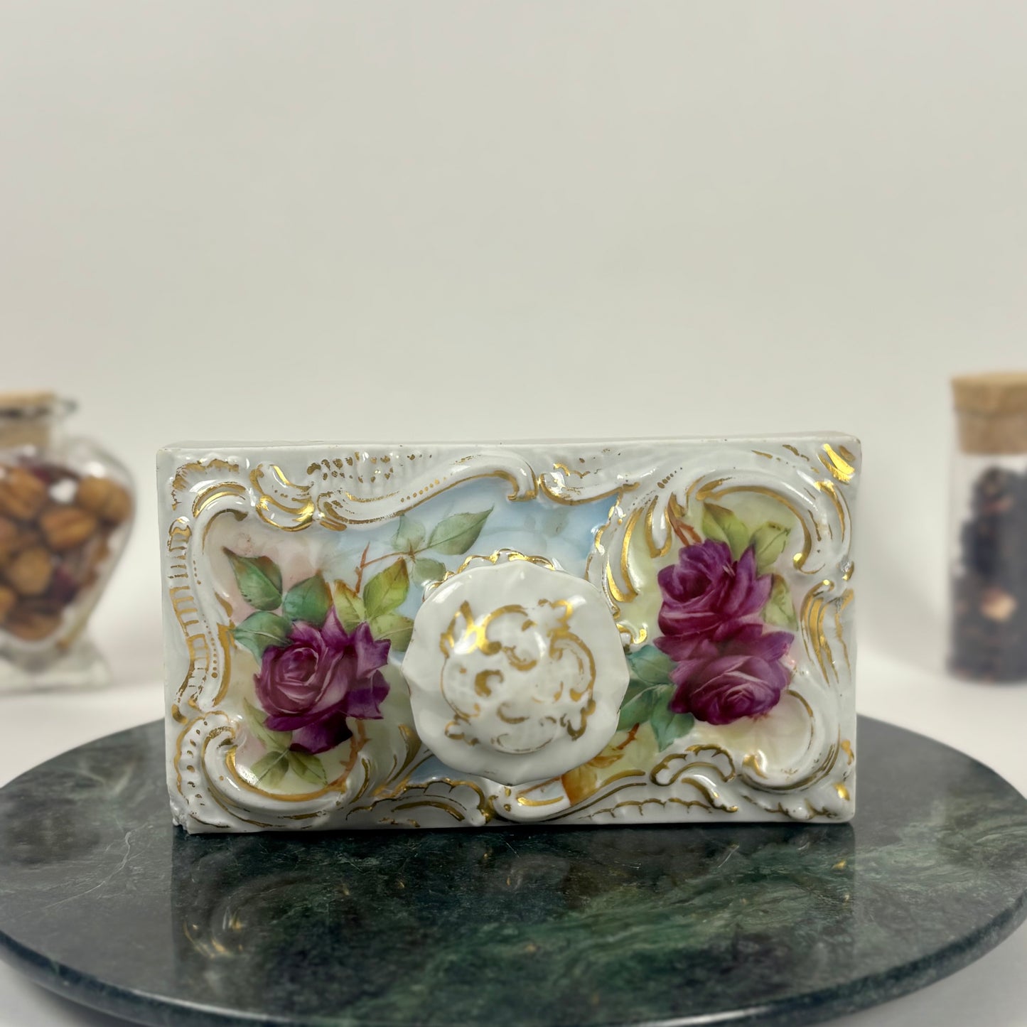 Vintage Porcelain Rose Paperweight |⋆˙⟡| with Gold Detail
