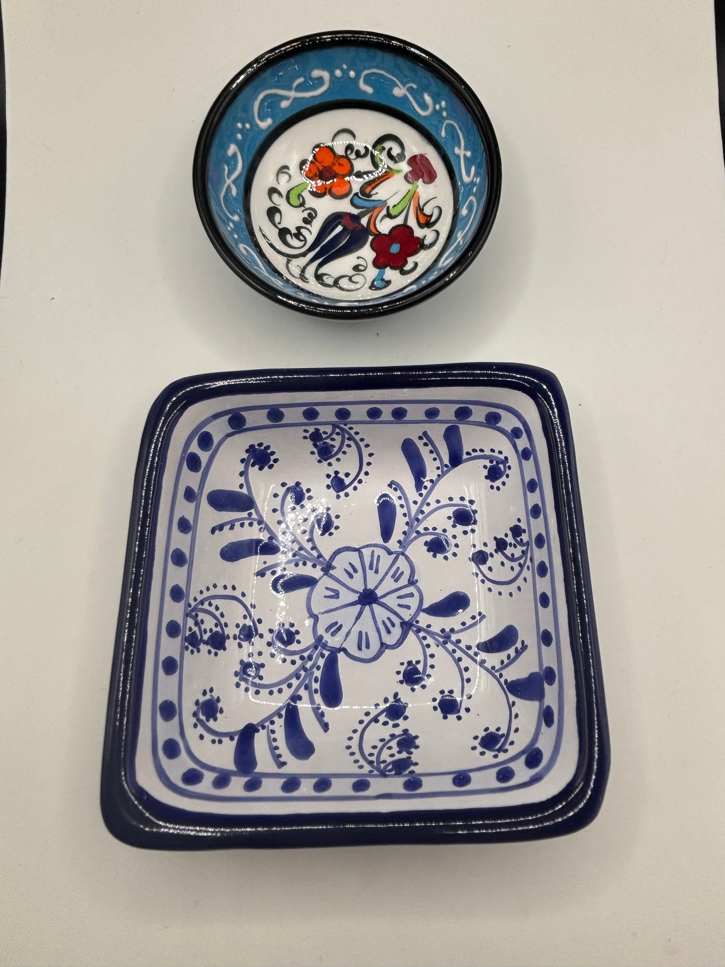 Hand Painted Tunisian Ceramic Dish + Small Decorative Bowl