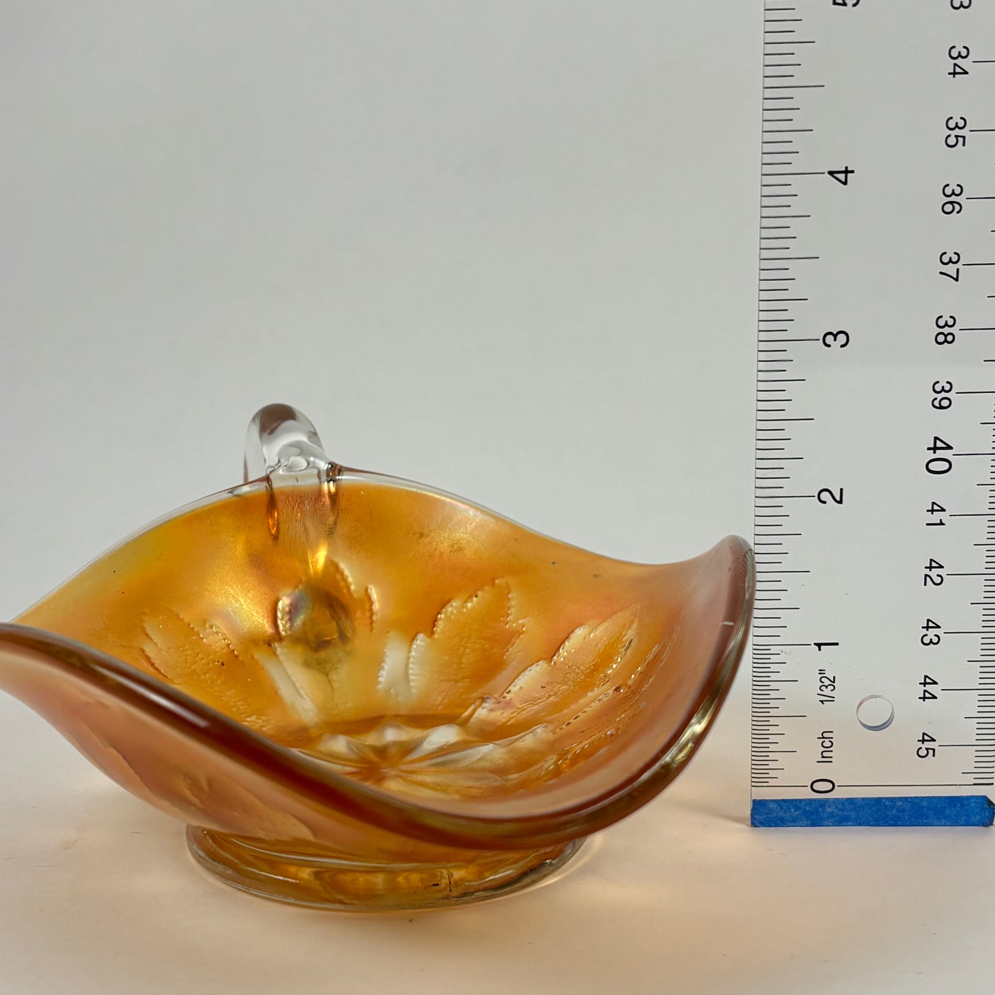 Antique Dugan Glass Leaf Ray Marigold Carnival Glass Nappy Dish |⋆˙⟡| Iridescent Handled Bowl, c. 1910