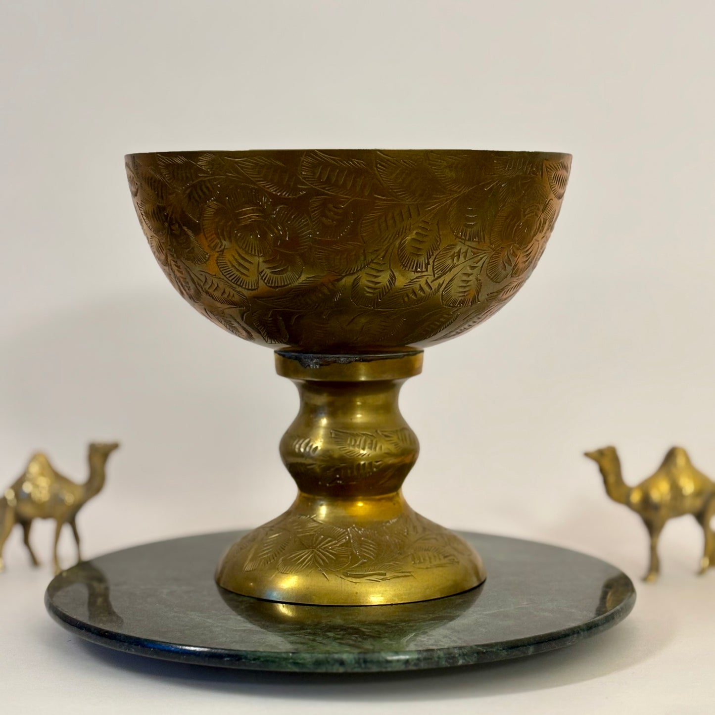 Vintage Sarna Brass Pedestal Bowl |⋆˙⟡ | Etched Brass Compote Dish – Made in India