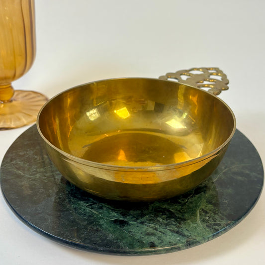 Vintage Brass-Tone Decorative Bowl |⋆˙⟡ | with Ornate Handle