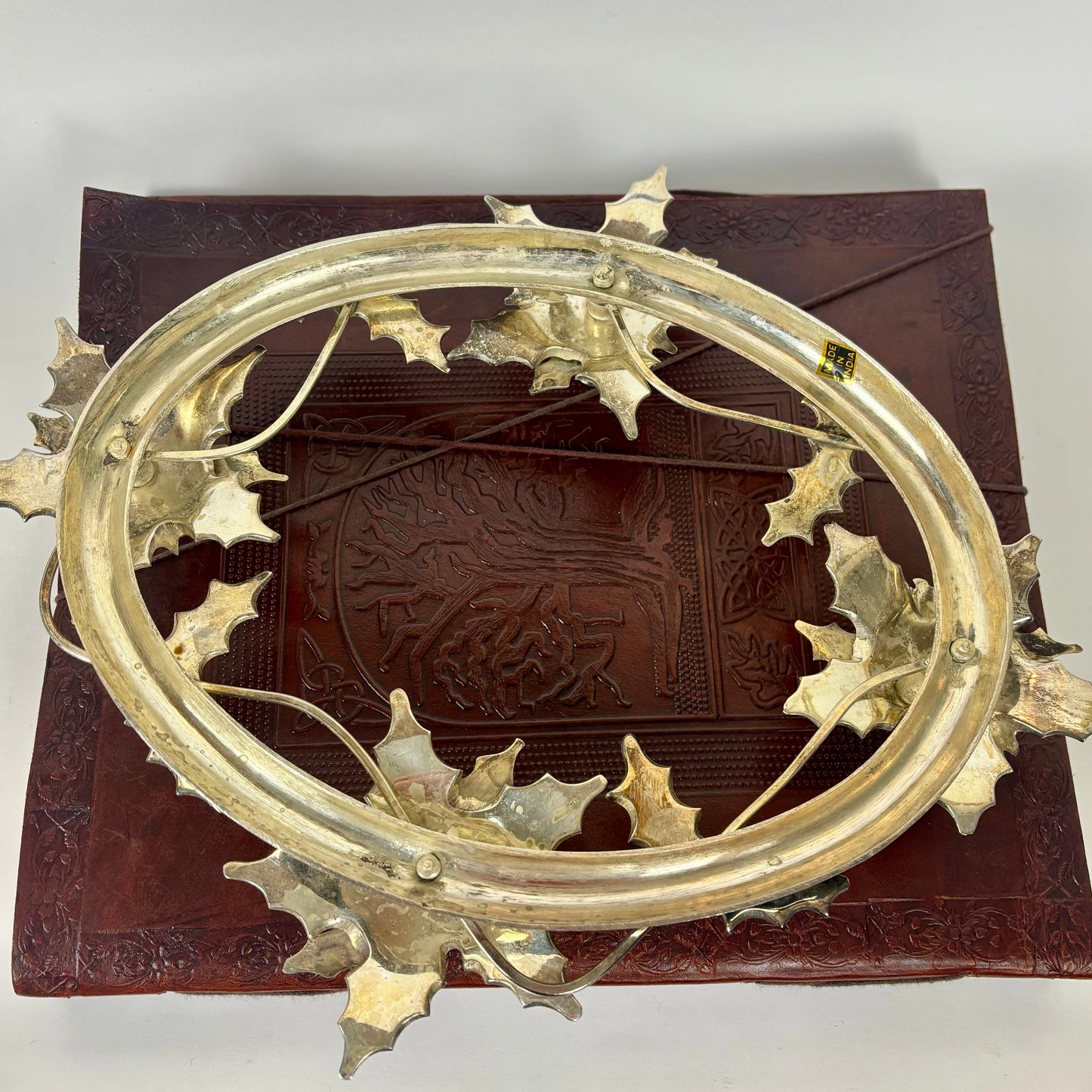 Vintage Silver Tone Metal Holly Advent Wreath Candle Holder |⋆˙⟡| Christmas Centerpiece, Made in India