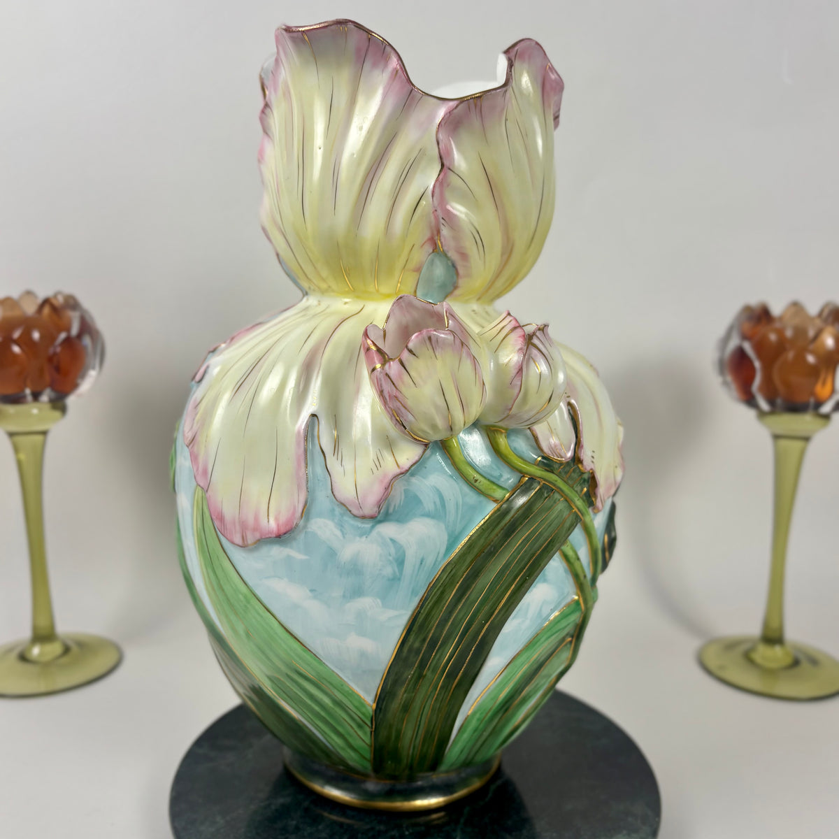 RARE Antique Vance Faience Co. & Wheeling Pottery |⋆˙⟡| Art Nouveau, Majolica Iris Vase