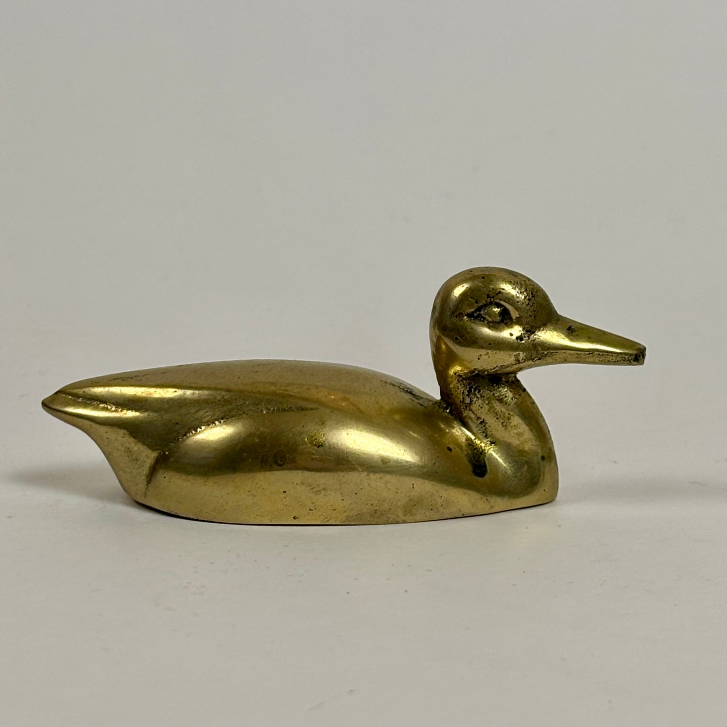 Vintage Brass Plated Duck Figurine ⋆˙⟡ Small Mid Century Duck / Brass Bird Shelf Decor