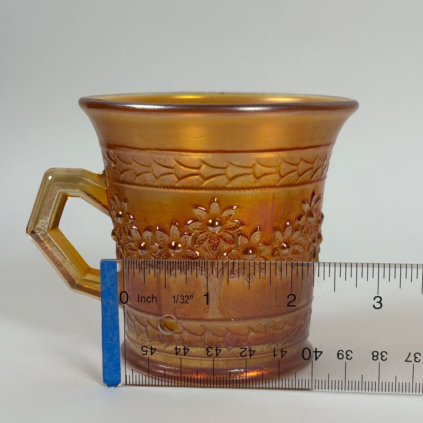 Antique Fenton Orange Tree |⋆˙⟡|Marigold Carnival Glass Mugs Pair, c. 1911–1920s