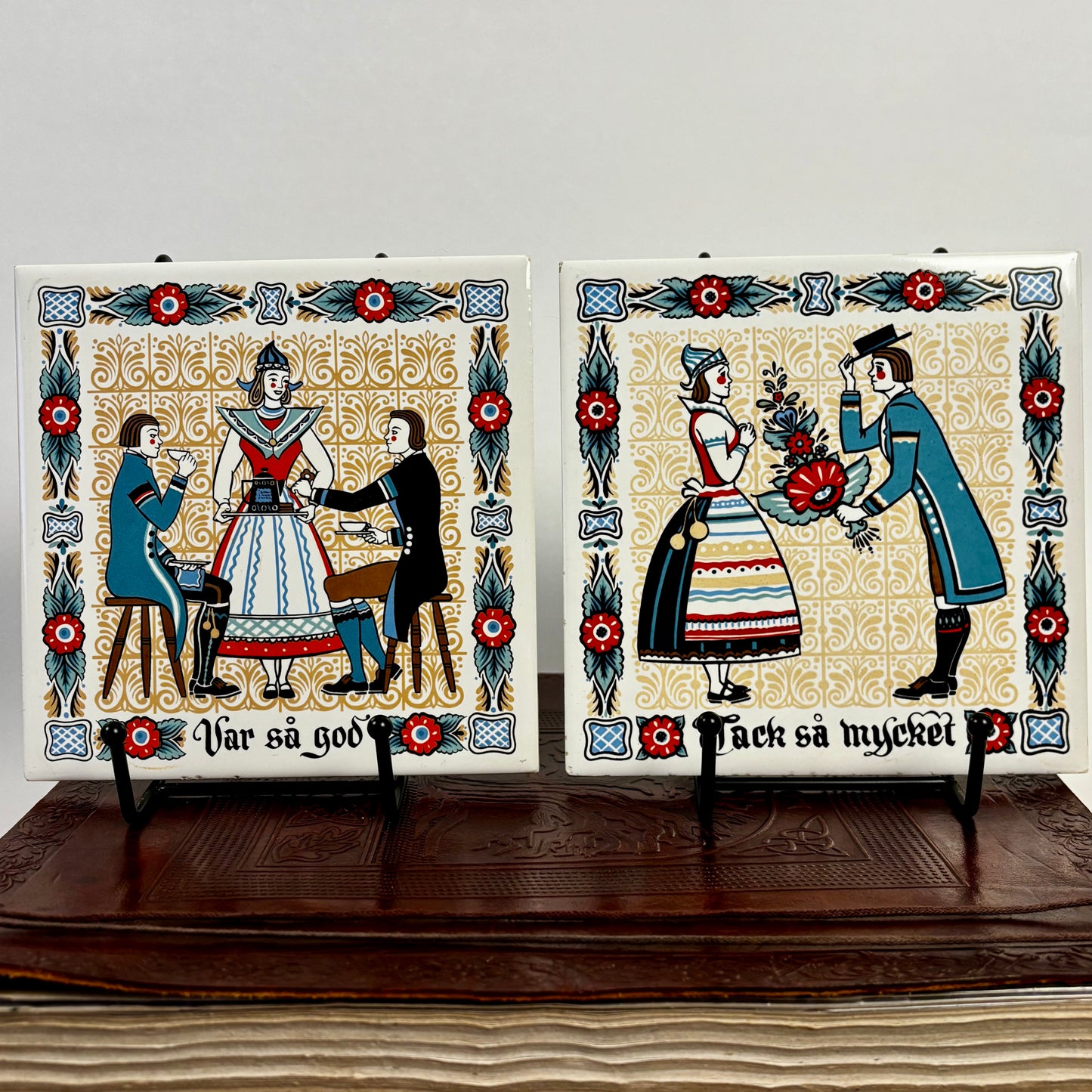 Vintage Berggren Trayner Scandinavian Folk Art |⋆˙⟡ | Ceramic Tile Wall Plaque, Set of 2