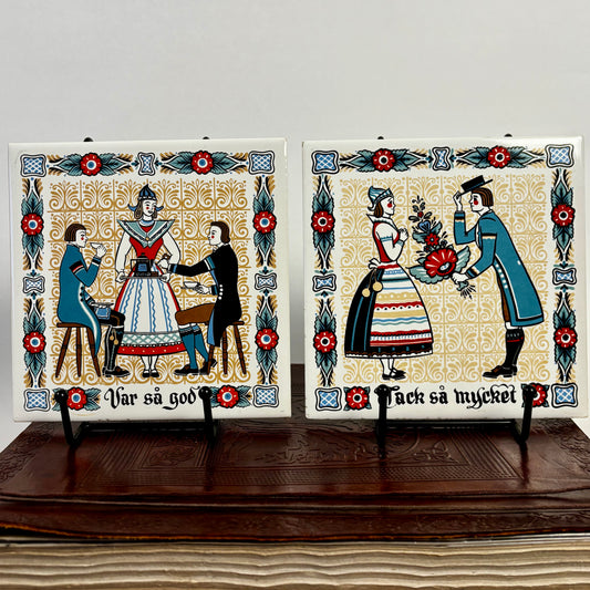 Vintage Berggren Trayner Scandinavian Folk Art |⋆˙⟡ | Ceramic Tile Wall Plaque, Set of 2