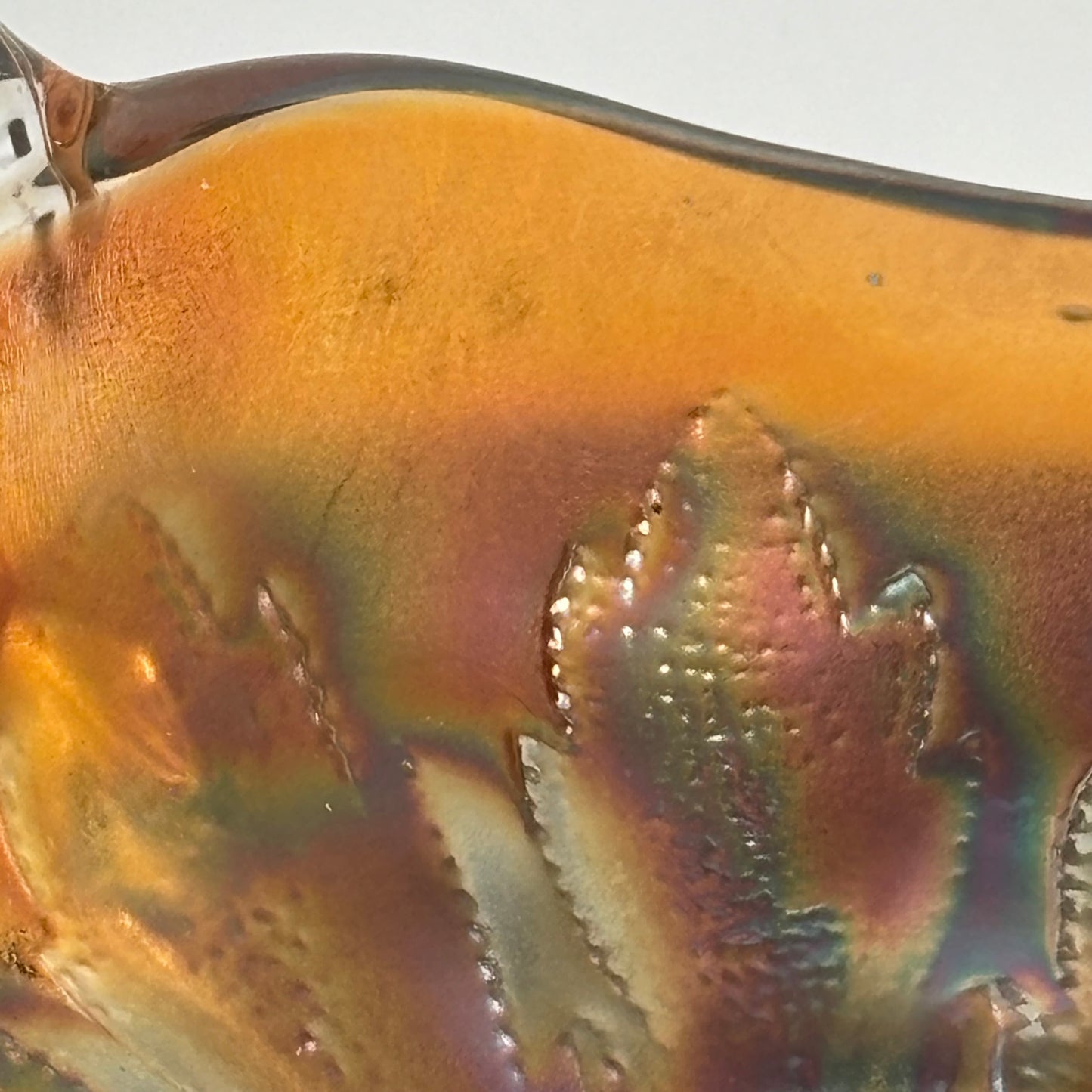 Antique Dugan Glass Leaf Ray Marigold Carnival Glass Nappy Dish |⋆˙⟡| Iridescent Handled Bowl, c. 1910