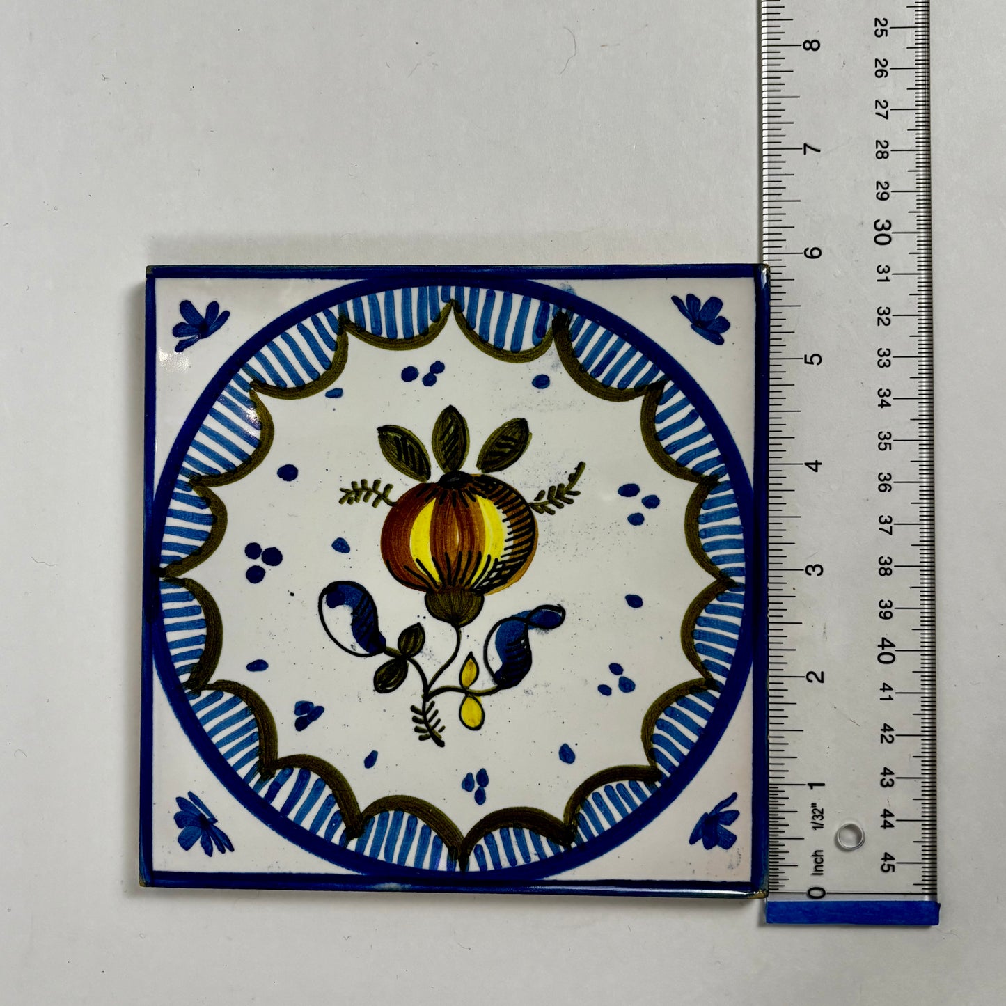 Vintage Hand Painted Floral Ceramic Wall Tiles |⋆˙⟡ | Set of 2, Blue & White Folk Art Tiles