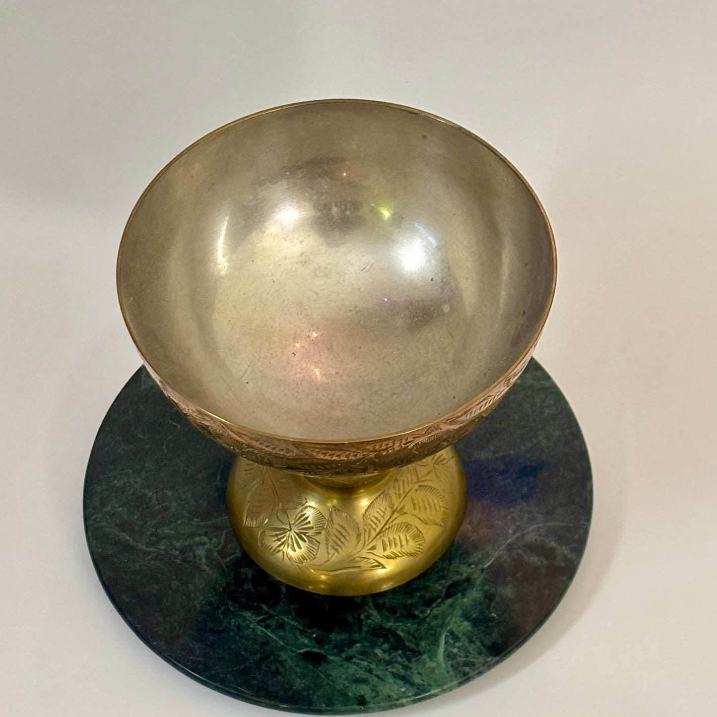 Vintage Sarna Brass Pedestal Bowl |⋆˙⟡ | Etched Brass Compote Dish – Made in India