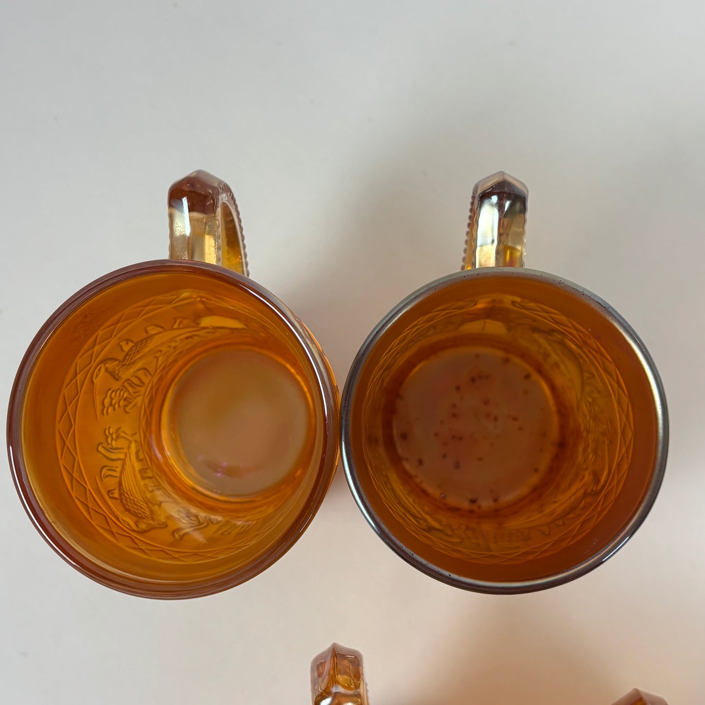 Antique Dugan Stork & Rushes Carnival Glass Mugs – Set of 4 |⋆˙⟡| Circa 1910