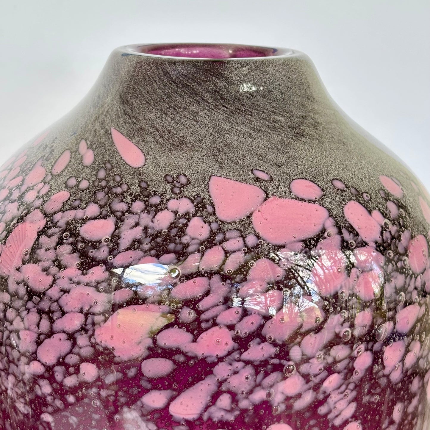 90's Signed Hand Blown Pink Art Glass Vase ⋆˙⟡ Cranberry Bubble / Mottled Studio Glass