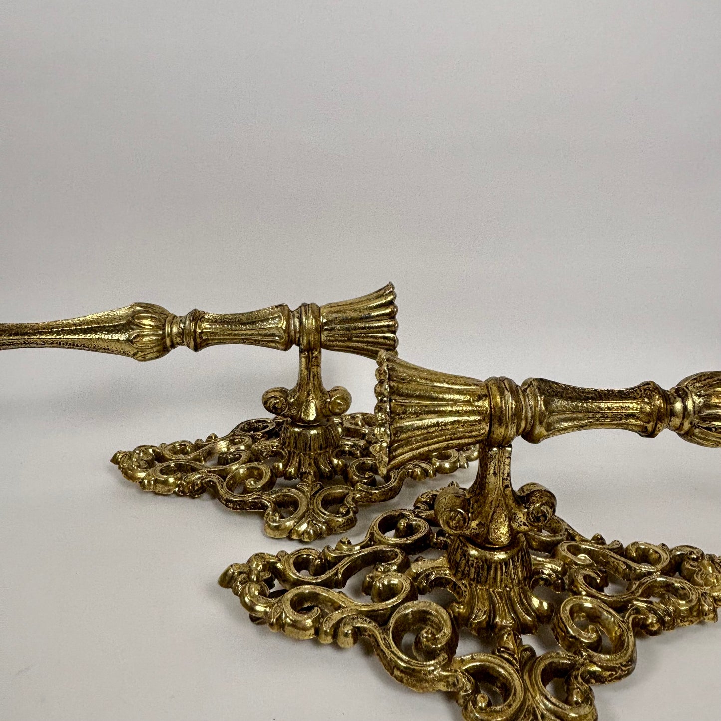 Pair of Vintage Ornate Gold Metal Wall Candle Sconces |⋆˙⟡| Hollywood Regency Scrollwork Candle Holders
