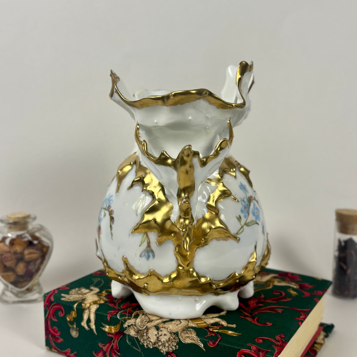 Antique Hand-Painted Floral Vase |⋆˙⟡| Ohio Valley China, Victorian Gold Gilt, c. 1897