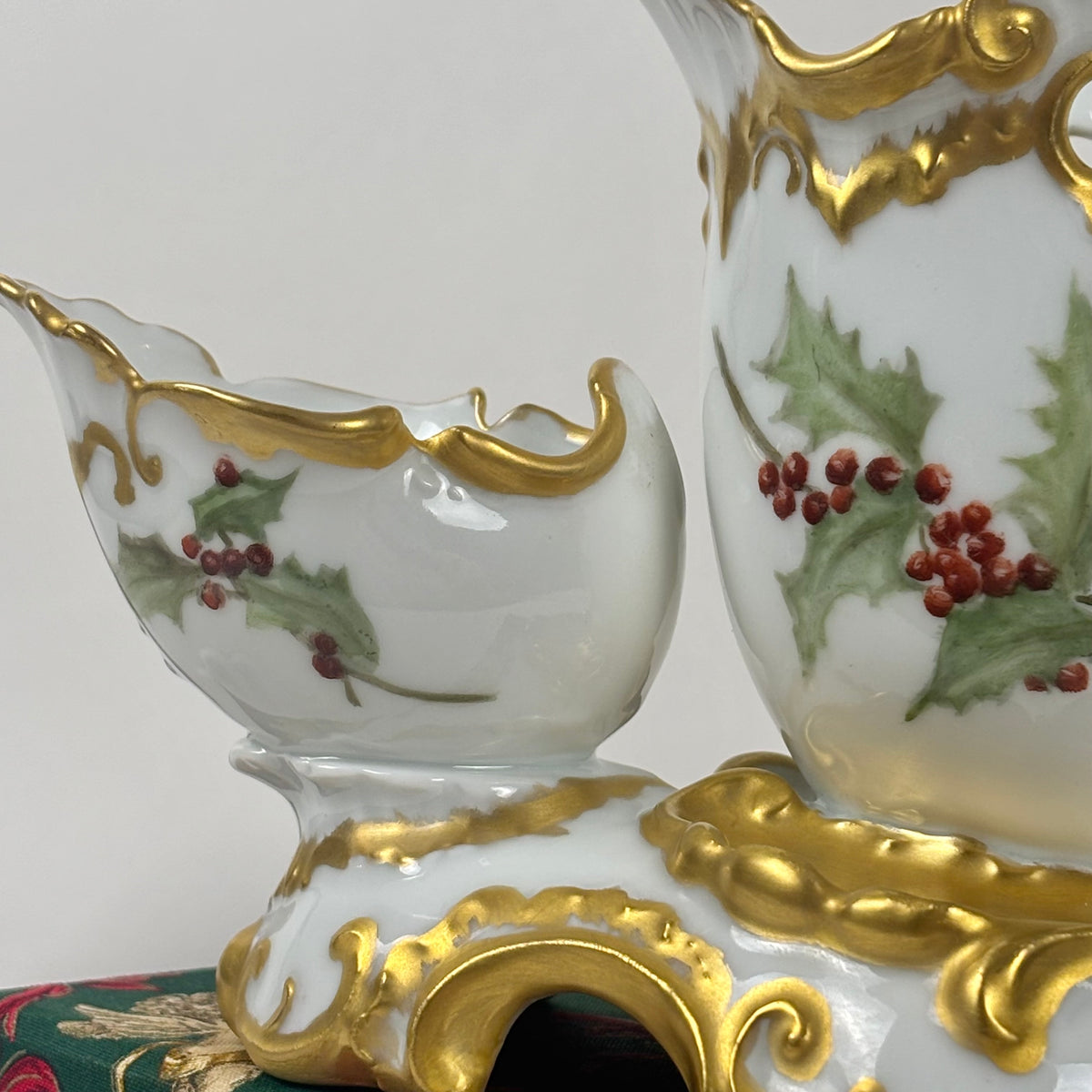 Antique Porcelain Holly Berry Desk Set |⋆˙⟡| Gold Gilt French Porcelain