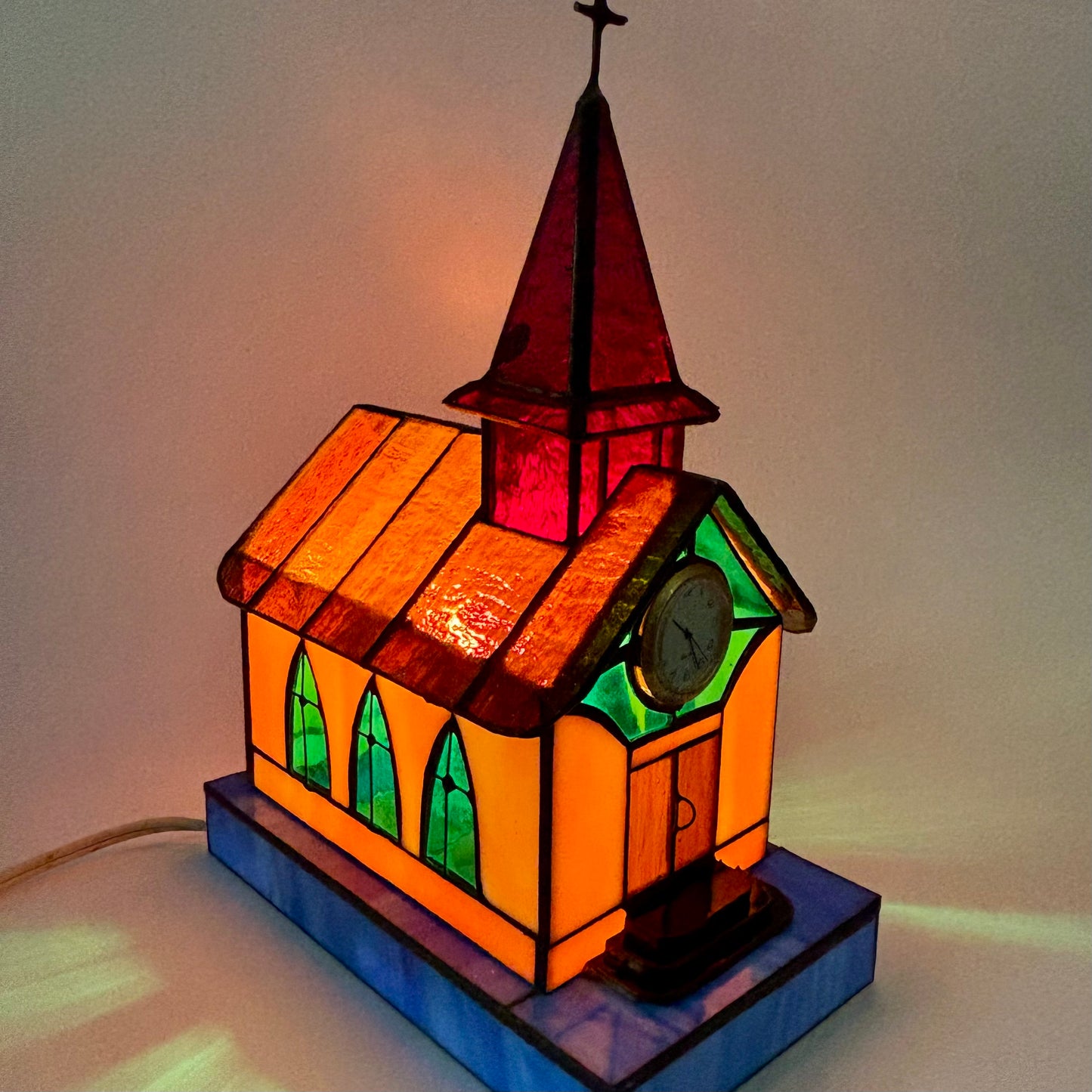 Vintage Stained Glass Church Lamp |⋆˙⟡| with Clock