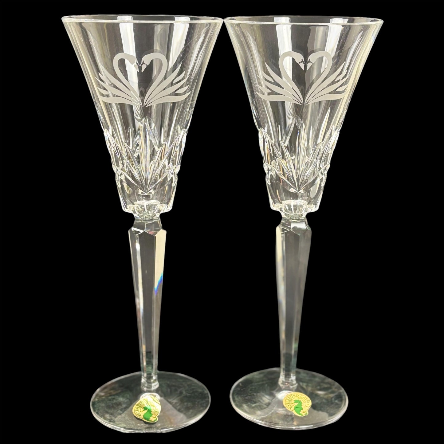 Waterford Crystal Wedding Collection Swan Champagne Flutes |⋆˙⟡| Set of 2 with Box