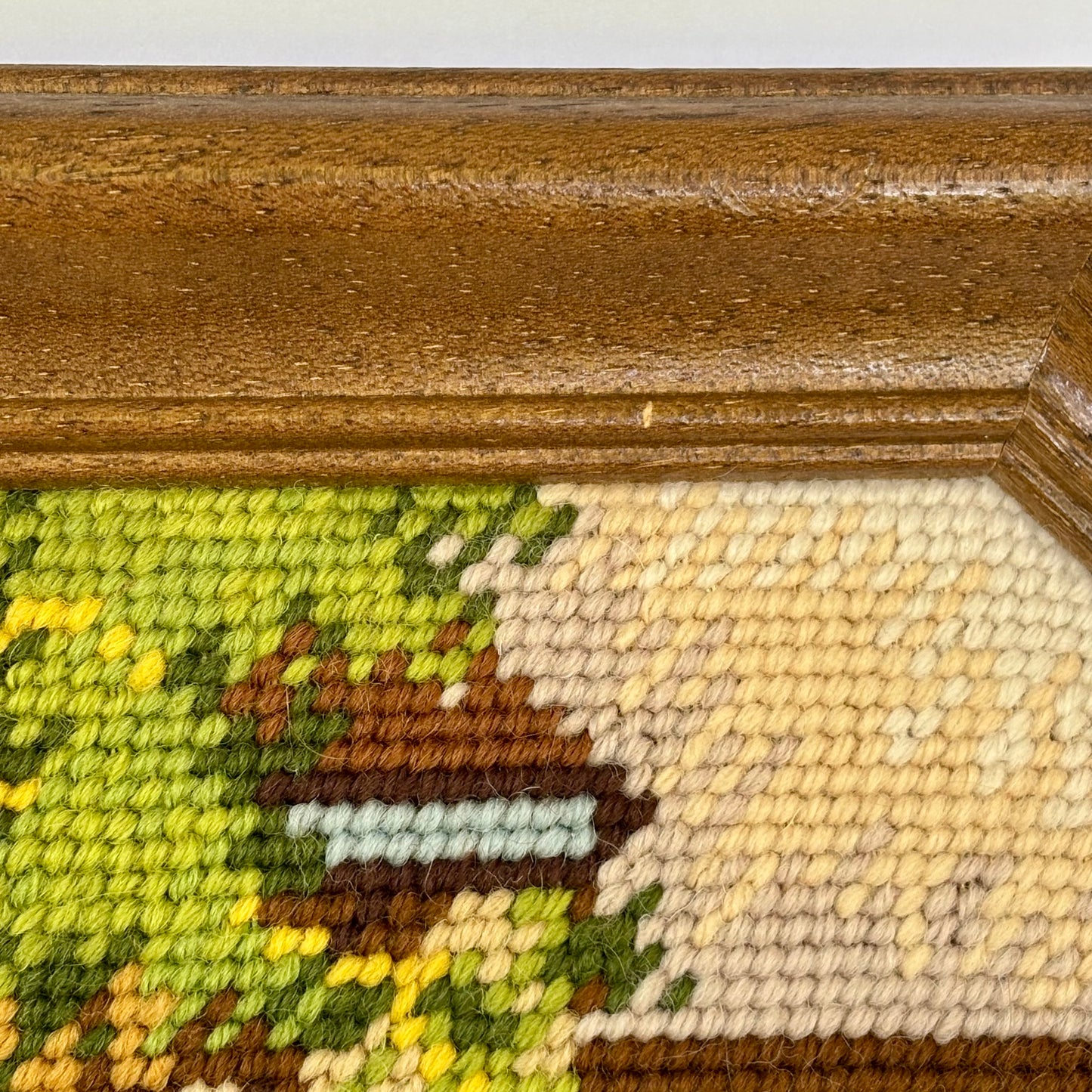 90's Handmade Framed Wall Art Set (2) ⋆˙⟡  Needlepoint Farm Scene + Quilt Block