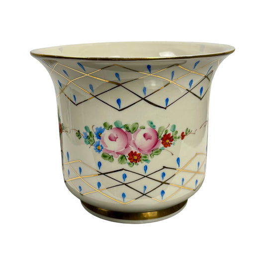 Vintage Hand Painted Floral Cachepot Planter Vase |⋆˙⟡ | Gold Trim Porcelain Planter