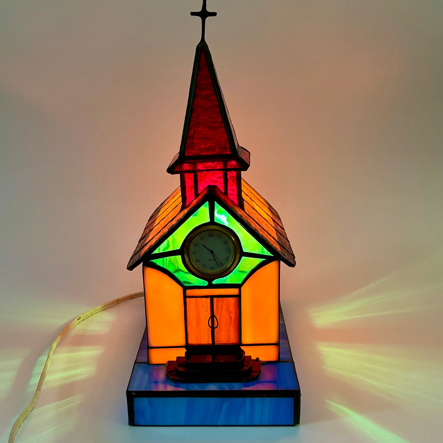 Vintage Stained Glass Church Lamp |⋆˙⟡| with Clock