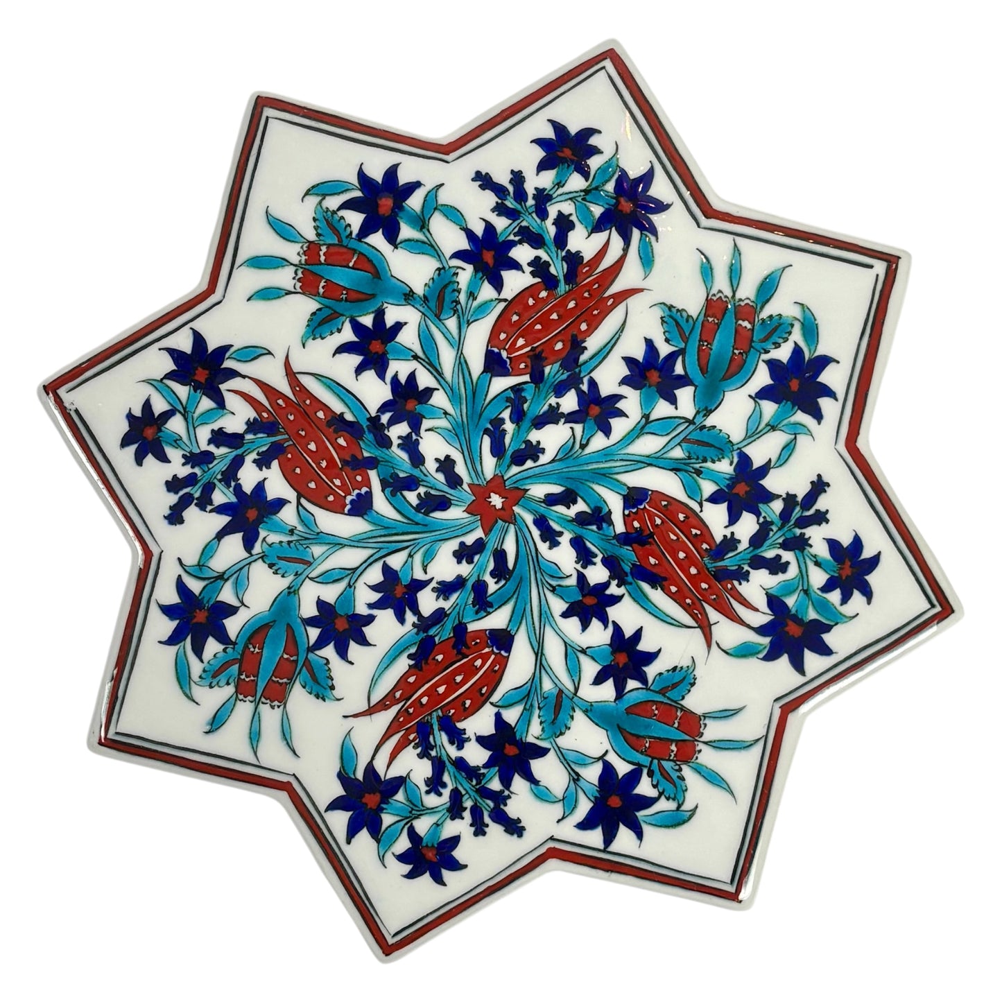 Handmade Turkish Floral Star Ceramic Tile |⋆˙⟡ | Iznik Style
