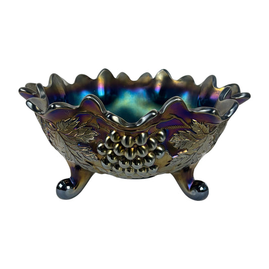 Antique Northwood Grape Cable Amethyst Iridescent Carnival Glass |⋆˙⟡| Footed Centerpiece Bowl, Early 20th-century