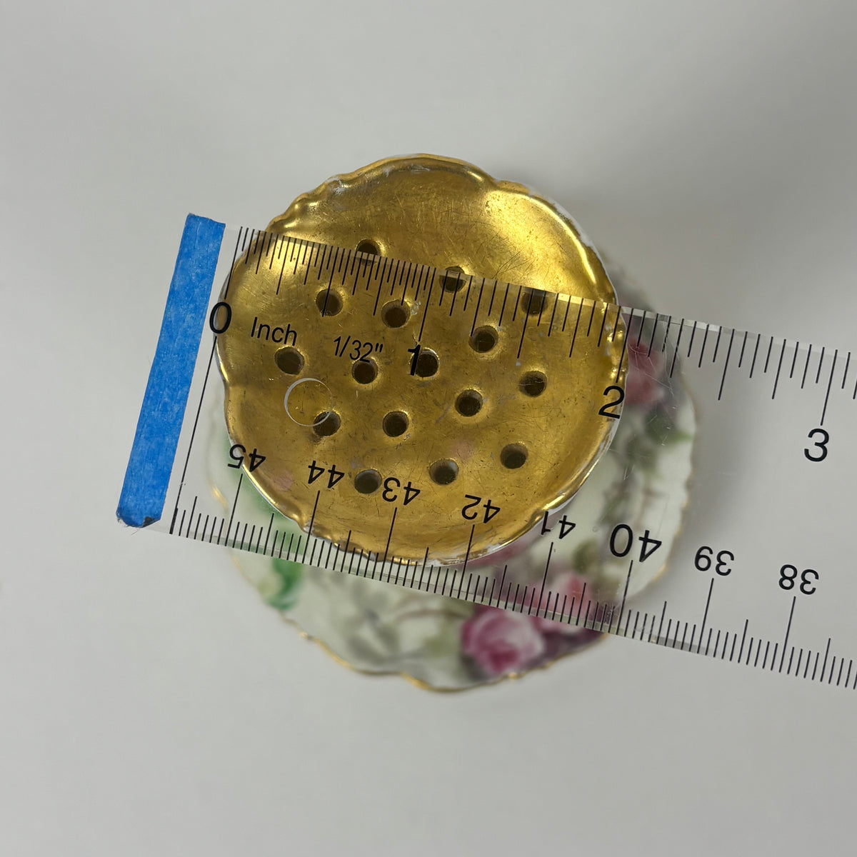 Antique Hand Painted Porcelain Hatpin Holder, Flower Frog |⋆˙⟡| Pink Roses & Gold