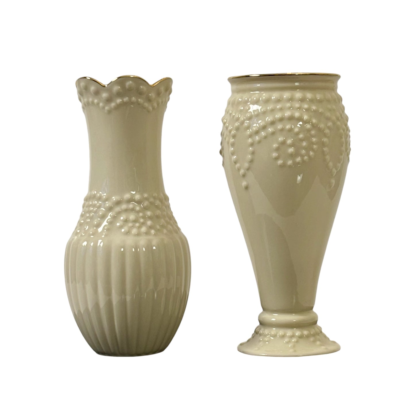 Vintage Lenox Ivory Vase Set ⋆˙⟡ Pair of Cream Porcelain Bud Vases with Gold Trim