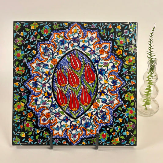 Decorative Turkish-Style Ceramic Tile |⋆˙⟡ | Floral Tulip Design
