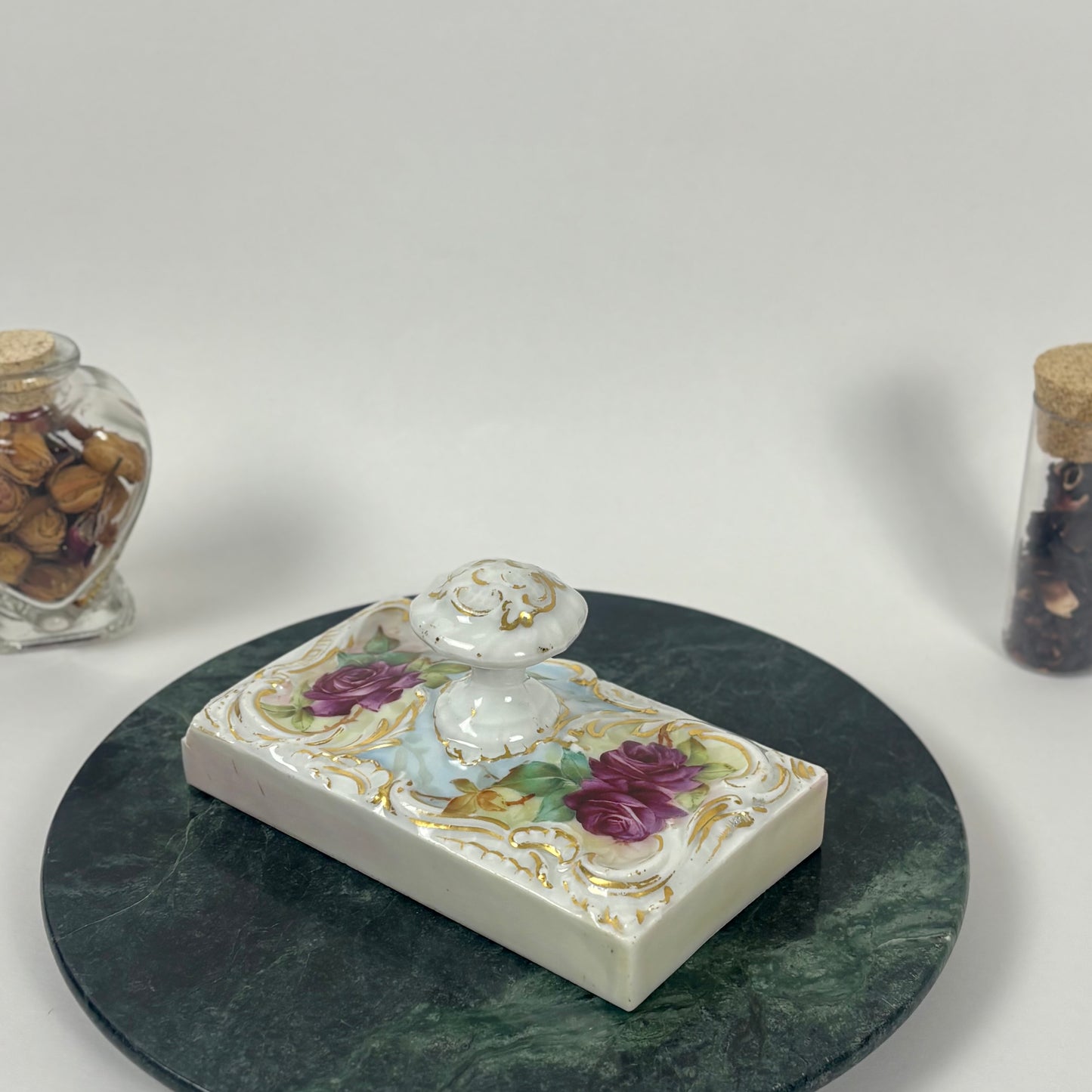 Vintage Porcelain Rose Paperweight |⋆˙⟡| with Gold Detail