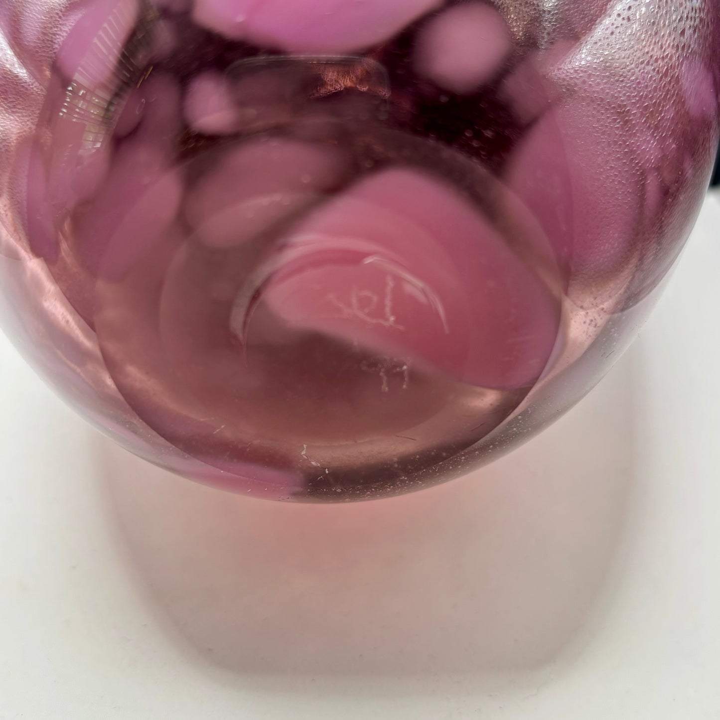 90's Signed Hand Blown Pink Art Glass Vase ⋆˙⟡ Cranberry Bubble / Mottled Studio Glass