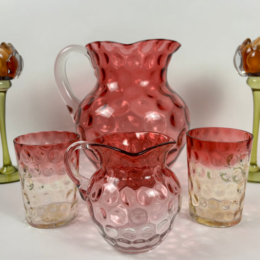 Antique Cranberry & Rubina Coin Dot, Spot Optic Glass |⋆˙⟡| Pitcher & Tumbler Set