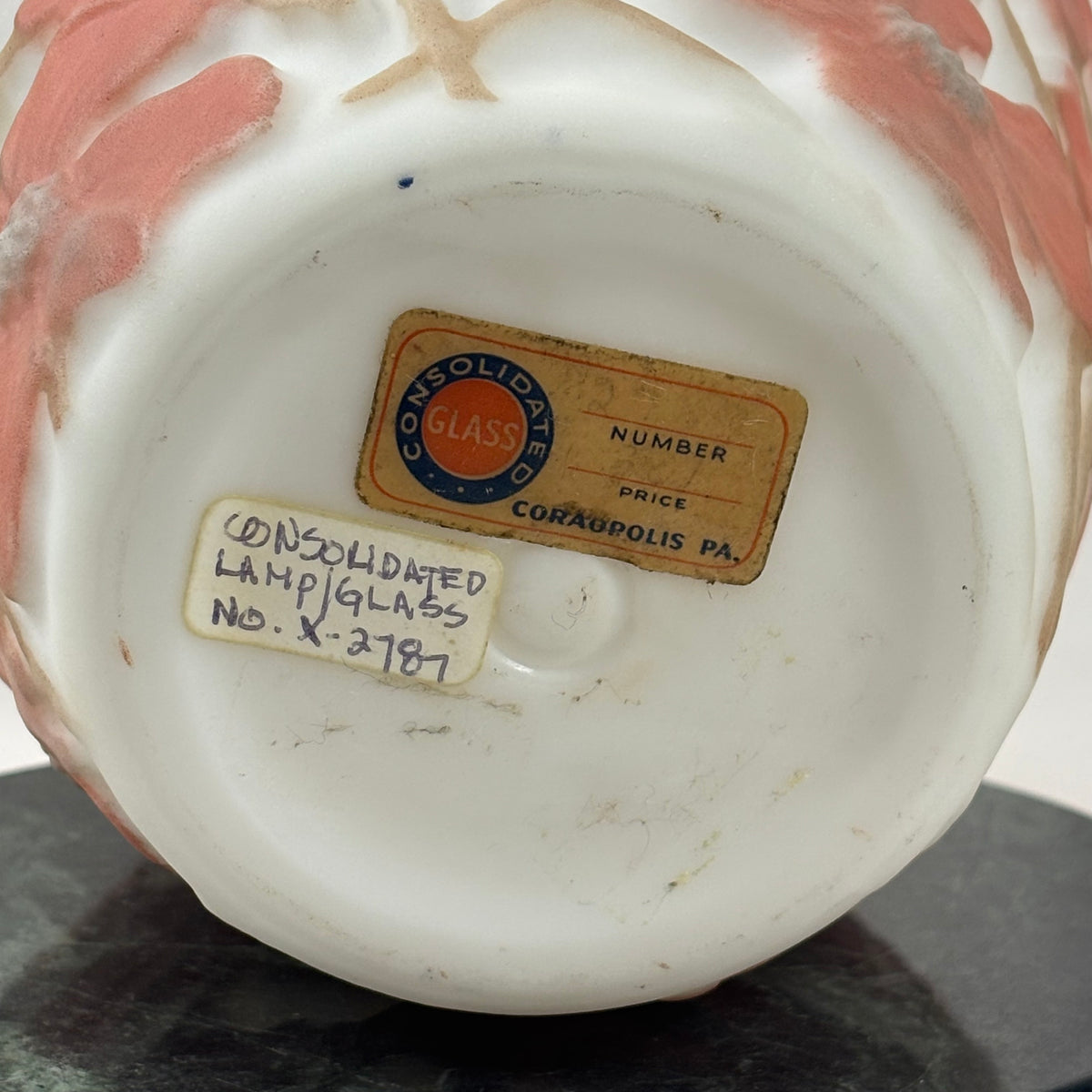 Antique 1920s Consolidated Glass Dogwood Vase |⋆˙⟡| Original Label, Coral Pink Martele Art Glass