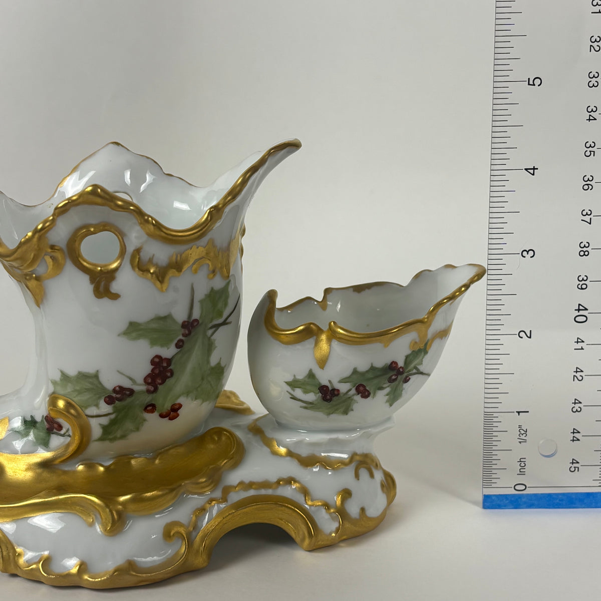 Antique Porcelain Holly Berry Desk Set |⋆˙⟡| Gold Gilt French Porcelain