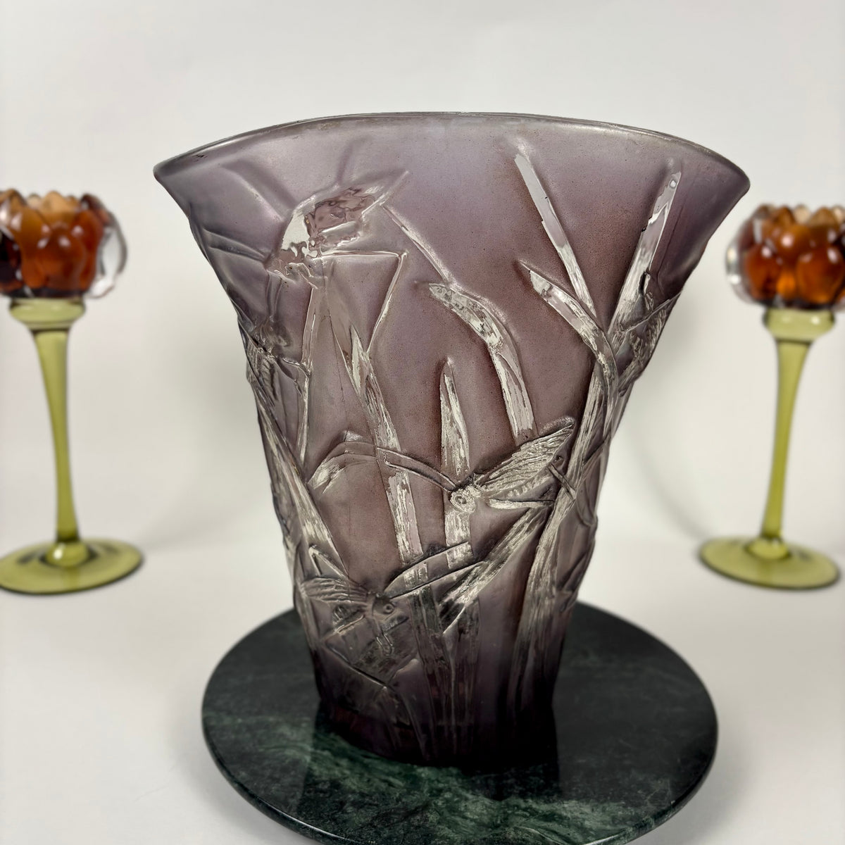 Phoenix Glass Co. “Katydid” Purple Flared Vintage Vase |⋆˙⟡| Grasshopper Art Glass, c. 1930s