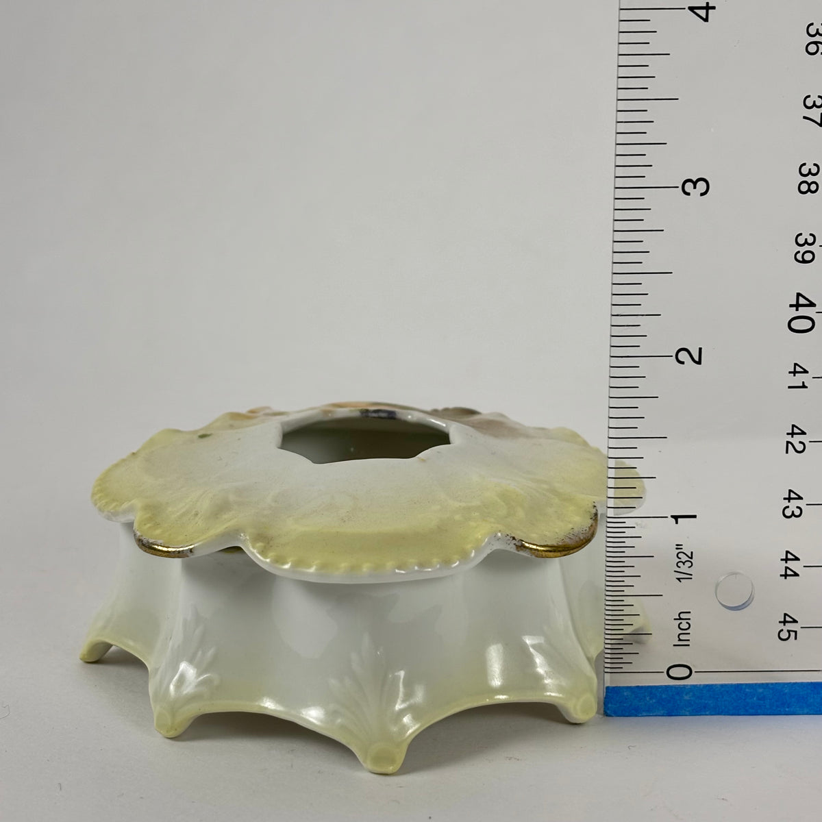 Antique German Porcelain Hair Receiver |⋆˙⟡| Hand Painted Yellow Roses Vanity Dish