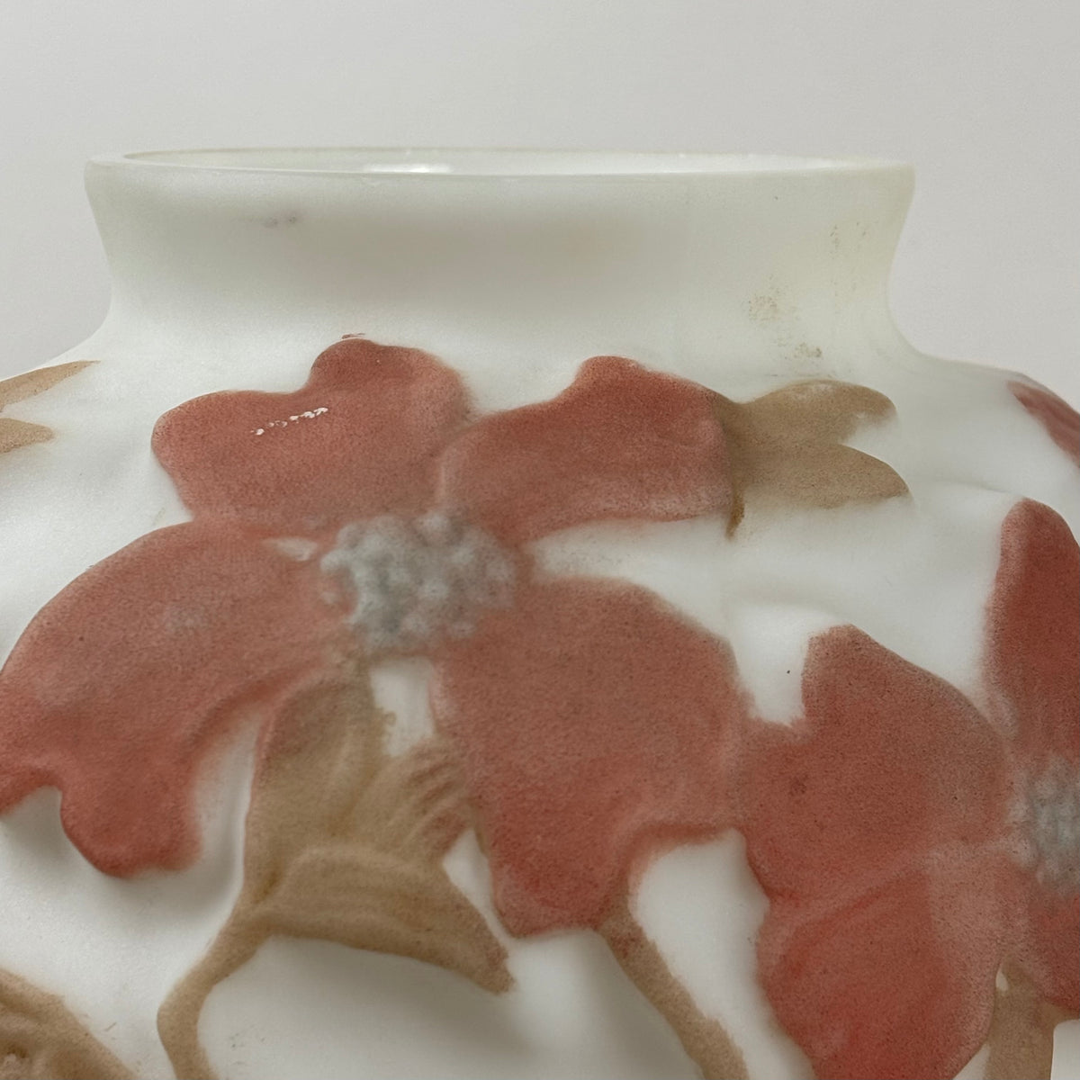 Antique 1920s Consolidated Glass Dogwood Vase |⋆˙⟡| Original Label, Coral Pink Martele Art Glass