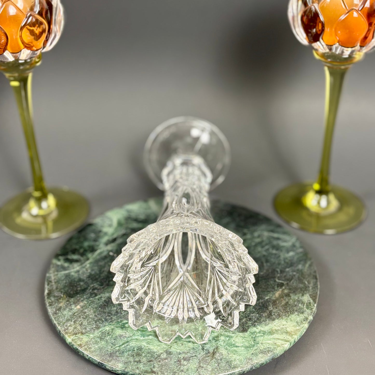 Vintage Crystal Trumpet Vase | ⋆˙⟡ | Pedestal Cut Glass Vase with Scalloped Rim