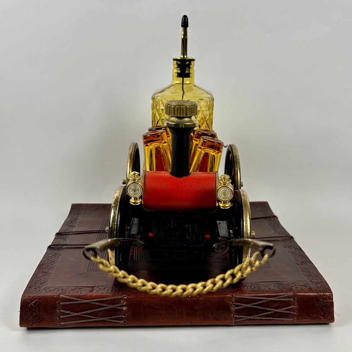 Vintage Japanese Musical Fire Wagon Decanter Set |⋆˙⟡| Amber Glass Barware