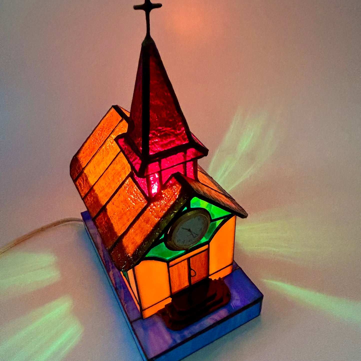 Vintage Stained Glass Church Lamp |⋆˙⟡| with Clock